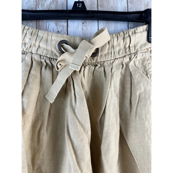 J. Crew Linen A-line Mini Skirt Sz 2 Khaki Tan Drawstring Elastic Waist Pockets - Picture 3 of 5